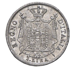 reverse:  NAPOLEONE I  (1804-1814)  1 Lira 1808 cifre grandi, B, Bologna   Pagani 56a   Mont. 94   Gig. 148a   Ag   5,00 g   23,5 mm   • Ex Artemide XXXIV/219   q.SPL/SPL  