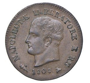 obverse:  NAPOLEONE I  (1804-1814)  1 Centesimo 1808  B, Bologna   Pagani 73   Mont. 120   Gig. 234   Cu   2,26 g   19,2 mm   FDC  