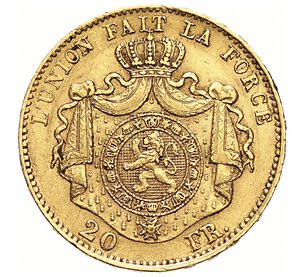 reverse: BELGIO - LEOPOLDO II  (1865-1909)  20 Franchi 1867 