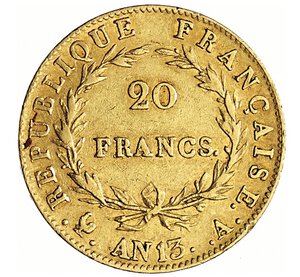 reverse: FRANCIA - NAPOLEONE I, Imperatore  (1804-1814)  20 Franchi An. 13 A, Parigi   Varesi 258   Fr. 487a   Au   6,37 g   21 mm   BB  