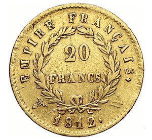 reverse: FRANCIA - NAPOLEONE I, Imperatore  (1804-1814)  20 Franchi 1812 W, Lille   Varesi 309   Fr. 512   Au   6,42 g   21,1 mm   BB+  