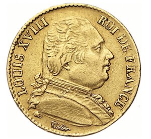 obverse: FRANCIA - LUIGI XVIII  (1814-1824)  20 Franchi 1815 A, Parigi   Varesi 333   Fr. 525   Au   6,45 g   21,1 mm   BB  