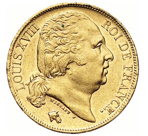 obverse: FRANCIA - LUIGI XVIII  (1814-1824)  20 Franchi 1824 A, Parigi   Varesi 370   Fr. 525   Au   6,45 g   21,2 mm   SPL/SPL+  