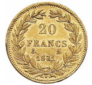 reverse: FRANCIA - LUIGI FILIPPO I  (1830-1848)  20 Franchi 1831 