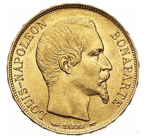 obverse: FRANCIA - LUIGI NAPOLEONE, Presidente  (1848-1852)  20 Franchi 1852 A, Parigi   Varesi 449   Fr. 568   Au   6,44 g   21,3 mm   SPL÷FDC  