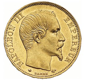 obverse: FRANCIA - NAPOLEONE III  (1852-1870)  20 Franchi 1859 BB, Strasburgo   Varesi 466   Fr. 531   Au   6,45 g   21,2 mm   SPL÷FDC  