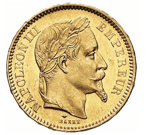 obverse: FRANCIA - NAPOLEONE III  (1852-1870)  20 Franchi 1861 A, Parigi   Varesi 469   Fr. 584   Au   6,45 g   21,4 mm   q.FDC  