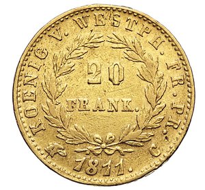 reverse: GERMANIA - Westphalia - GEROLAMO NAPOLEONE  (1807-1813)  20 Franchi 1811 C, Cassel   Varesi 535   Fr. 3517   R   BB  