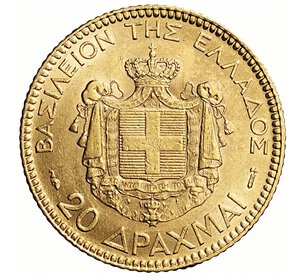 reverse: GRECIA - GIORGIO I  (1863-1913)  20 Dracme 1884 A, Parigi   Varesi 542   Fr. 18   Au   6,44 g   21,4 mm   SPL  