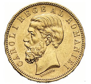 obverse: ROMANIA - CARLO I  (1866-1914)  20 Lei 1890 B, Bucharest   Varesi 584   Fr. 3   Au   6,45 g   21 mm   SPL  