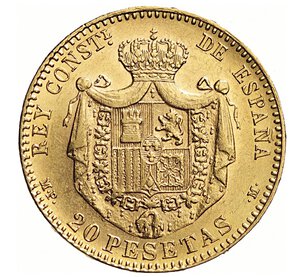 reverse: SPAGNA - ALFONSO XIII  (1886-1931)  20 Pesetas 1890 (18-90) M, Madrid   Varesi 628   Fr. 345   Au   6,44 g   21,2 mm   SPL+  