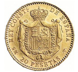 reverse: SPAGNA - ALFONSO XIII  (1886-1931)  20 Pesetas 1899 (18-99) M, Madrid   Varesi 632   Fr. 348   Au   6,45 g   21 mm   SPL+  