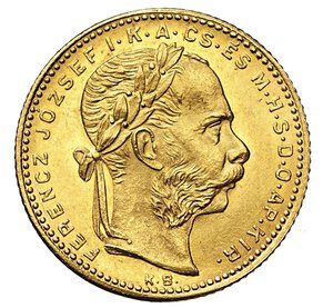 obverse: UNGHERIA - FRANCESCO GIUSEPPE I  (1848-1916)  20 Franchi o 8 Fiorini 1881 