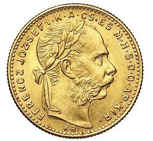 obverse: UNGHERIA - FRANCESCO GIUSEPPE I  (1848-1916)  20 Franchi o 8 Fiorini 1891 