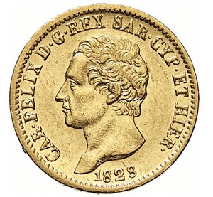 obverse: CARLO FELICE  (1821-1831)  20 Lire 1828, Torino 