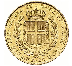 reverse: CARLO ALBERTO  (1831-1849)  20 Lire 1832, Torino 