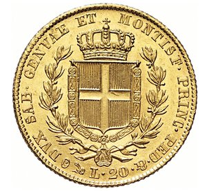 reverse: CARLO ALBERTO  (1831-1849)  20 Lire 1849, Genova   Varesi 69   Pagani 208   Au   6,45 g   21,3 mm   SPL÷FDC  