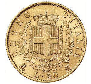 reverse: VITTORIO EMANUELE II, Re d Italia  (1861-1878)  20 Lire 1874 M, Milano   Varesi 114   Pagani 470   Au   6,42 g   21,3 mm   q.SPL  