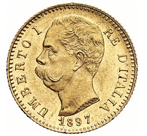 obverse: UMBERTO I  (1878-1900)  20 Lire 1897 R, Roma   Varesi 132   Pagani 588   Au   6,42 g   21,3 mm   R   q.SPL  