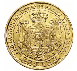 reverse: PARMA  MARIA LUIGIA  (1814-1847)  20 Lire 1815, Milano   Varesi 169   Pagani 3   Au   6,44 g   21,2 mm   RR   • Colpetto al bordo   BB  