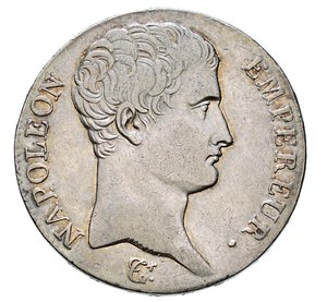 obverse: NAPOLEONE I  (1804-1814)  5 Franchi 1807, Torino   Pagani 28   Gad. 581   Ag   24,95 g   37,2 mm   RR   • Patina iridescente   BB  