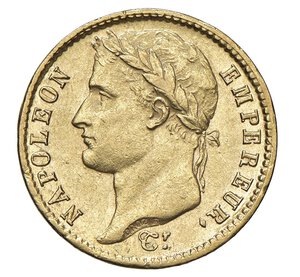 obverse:  NAPOLEONE I  (1804-1814)  20 Franchi 1809  U, Torino   Pagani 20   Mont. 25   Gig. 13   Au   6,43 g   21 mm   RRRR   • Ex Varesi 61/402   BB÷SPL  