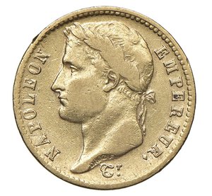 obverse:  NAPOLEONE I  (1804-1814)  20 Franchi 1810  U, Torino   Pagani 21   Mont. 26   Gig. 15   Au   6,33 g   20,8 mm   RR   • Ex Varesi 61/403   q.BB  