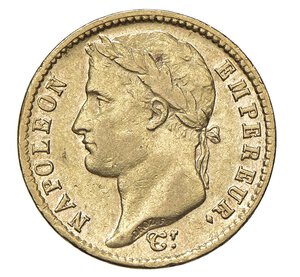 obverse:  NAPOLEONE I  (1804-1814)  20 Franchi 1811  U, Torino   Pagani 22   Mont. 27   Gig. 16   Au   6,41 g   21 mm   R   • Ex Artemide XXVII/525; bordo irregolare, altrimenti   m.BB  