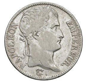 obverse:  NAPOLEONE I  (1804-1814)  5 Franchi 1811  U, Torino   Pagani 32   Mont. 37   Gig. 29   Ag   24,82 g   37 mm   R   q.BB  