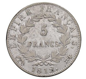 reverse:  NAPOLEONE I  (1804-1814)  5 Franchi 1812  R coronata, Roma   Pagani 94   Mont. 77   Gig. 30   Ag   24,73 g   37,1 mm   R   q.BB  