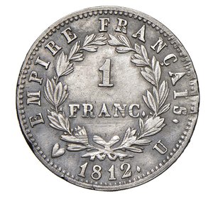 reverse:  NAPOLEONE I  (1804-1814)  1 Franco 1812  U, Torino   Pagani 51   Mont. 56   Gig. 52   Ag   4,90 g   23 mm   RR   • Ex InAsta 60/5039   BB+  