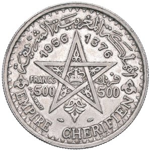 reverse: ESTERE - MAROCCO - Mohammed V (1927-1962) - 500 Franchi 1956 (AH 1376) Kr. 54  AG  Segnetti. BB-SPL