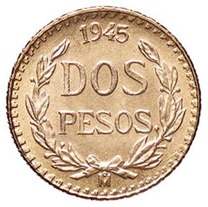 reverse: ESTERE - MESSICO - Repubblica (1823) - 2 Pesos 1945 Kr. 461  (AU g. 1,66). qFDC