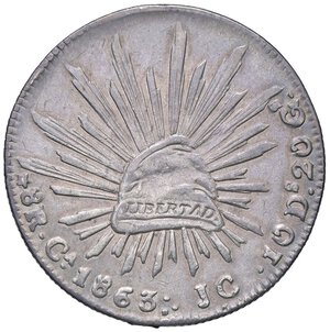 reverse: ESTERE - MESSICO - Repubblica (1823) - 8 Reales 1863 Ca JC Kr. 377  AG  Appiccagnolo rimosso. BB