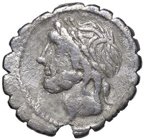 obverse: ROMANE REPUBBLICANE - CORNELIA - L. Cornelius Scipio Asiagenus (106 a.C.) - Denario serrato B. 24; Cr. 311/1  (AG g. 3,41). qBB