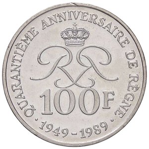 reverse: ESTERE - MONACO - Ranieri III (1949-2005) - 100 Franchi 1989 - 40° Anniversario del regno Kr. 164  AG  Piccola tacca al bordo. qFDC