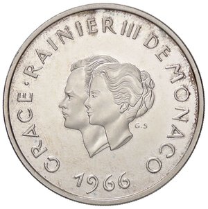 obverse: ESTERE - MONACO - Ranieri III (1949-2005) - 10 Franchi 1966 - X Anniversario del matrimonio Gad. 154  AG. FS