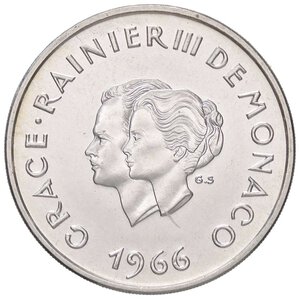 obverse: ESTERE - MONACO - Ranieri III (1949-2005) - 10 Franchi 1966 - X Anniversario del matrimonio Gad. 154  AG. qFDC