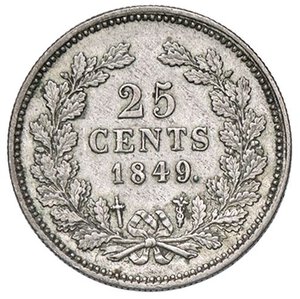 reverse: ESTERE - OLANDA - Guglielmo II (1840-1849) - 25 Cents 1849 Kr. 76  AG. BB+