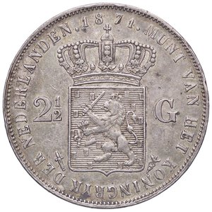 reverse: ESTERE - OLANDA - Guglielmo III (1849-1890) - 2,5 Gulden 1871 Kr. 82  AG  Colpetti. BB+