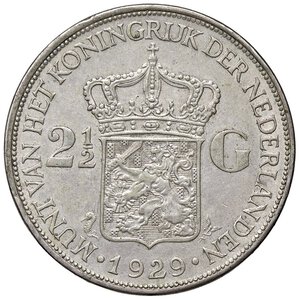 reverse: ESTERE - OLANDA - Guglielmina (1890-1948) - 2,5 Gulden 1929 Kr. 165  AG. BB+