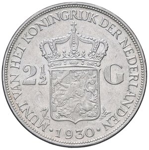 reverse: ESTERE - OLANDA - Guglielmina (1890-1948) - 2,5 Gulden 1930 Kr. 165  AG  Segnetti al D/. SPL+/qFDC