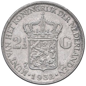 reverse: ESTERE - OLANDA - Guglielmina (1890-1948) - 2,5 Gulden 1932 Kr. 165  AG. SPL