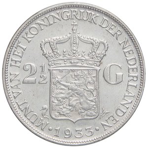 reverse: ESTERE - OLANDA - Guglielmina (1890-1948) - 2,5 Gulden 1933 Kr. 165 R AG Deep hair. BB-SPL