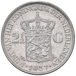 reverse: ESTERE - OLANDA - Guglielmina (1890-1948) - 2,5 Gulden 1937 Kr. 165  AG. bello SPL