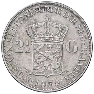 reverse: ESTERE - OLANDA - Guglielmina (1890-1948) - 2,5 Gulden 1939 Kr. 165  AG. BB+/qSPL