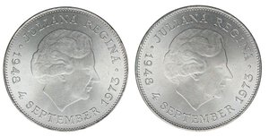 obverse: ESTERE - OLANDA - Juliana (1948-1980) - 10 Gulden 1973 Kr. 196  AG Lotto di 2 esemplari. qFDC÷FDC