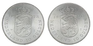 reverse: ESTERE - OLANDA - Juliana (1948-1980) - 10 Gulden 1973 Kr. 196  AG Lotto di 2 esemplari. qFDC÷FDC