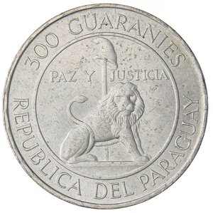 reverse: ESTERE - PARAGUAY - Repubblica  - 300 Guaranies 1973 - Presidente Stroessner Kr. 29  AG. SPL+