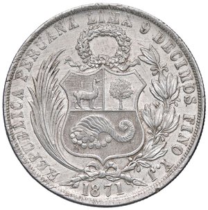 obverse: ESTERE - PERU  - Repubblica (1822) - Sol 1871 Kr. 196.3  AG  Segni. SPL+